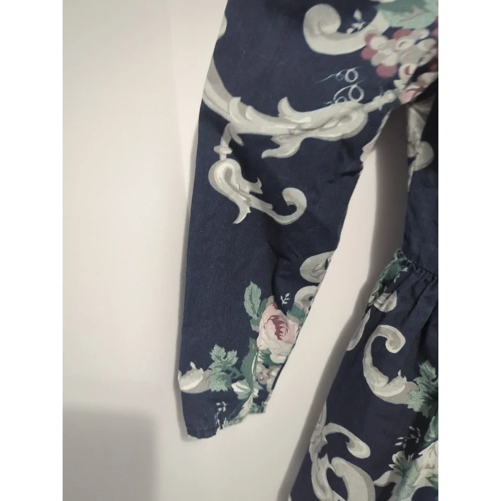 VTG 80's McClintock girls Dress Lace floral Peasant Prairie Cottagecore 8 blue
